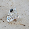 Grande bague corolle en argent et pierre Labradorite T60
