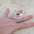 Grande bague corolle en argent et pierre Labradorite T60