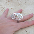 Grande bague corolle en argent et Pierre de lune T56 Grande bague corolle en argent et Pierre de lune T56