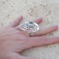 Grande bague corolle en argent et pierre Quartz strawberry vert T55 Grande bague corolle en argent et pierre Quartz strawberry vert T55