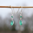 Boucles d'oreilles fines navettes en argent et Agate verte