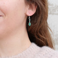 Boucles d'oreilles fines navettes en argent et Agate verte