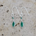 Boucles d'oreilles fines navettes en argent et Agate verte