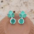 Petites boucles chics 4 pierres en Agate verte et argent