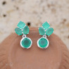 Petites boucles chics 4 pierres en Agate verte et argent