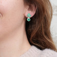 Petites boucles chics 4 pierres en Agate verte et argent