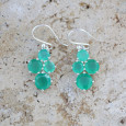 Petites boucles 4 pierres en Agate verte griffées et argent