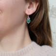 Petites boucles pierre Agate verte ronde et argent ciselé