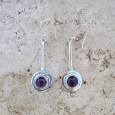 Longues boucles en argent et pierre ronde en Améthyste Longues boucles en argent et pierre ronde en Améthyste