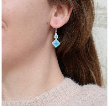 Boucles en argent et 2 pierres facettées en Calcédoine