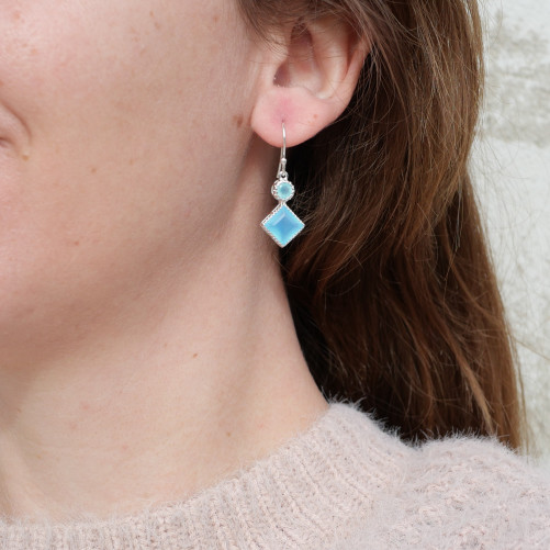 Boucles en argent et 2 pierres facettées en Calcédoine