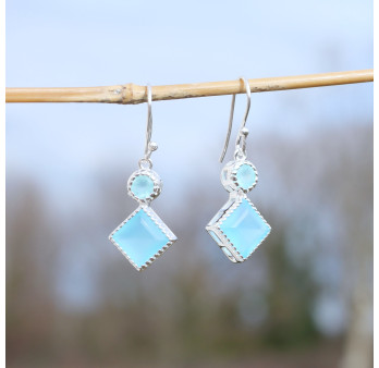 Boucles en argent et 2 pierres facettées en Calcédoine