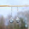 Longues boucles en argent et pierre ronde en Labradorite