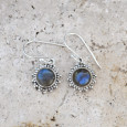 Petites boucles soleil argent et pierre Labradorite ronde
