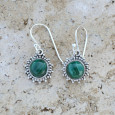 Petites boucles soleil argent et pierre Malachite ronde Petites boucles soleil argent et pierre Malachite ronde