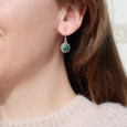 Petites boucles soleil argent et pierre Malachite ronde Petites boucles soleil argent et pierre Malachite ronde