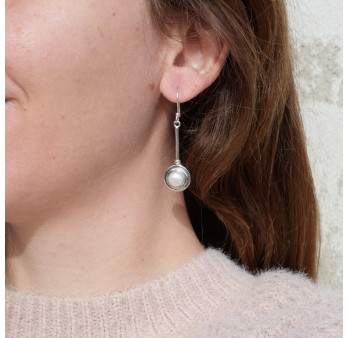 Longues boucles en argent et Perle de culture ronde