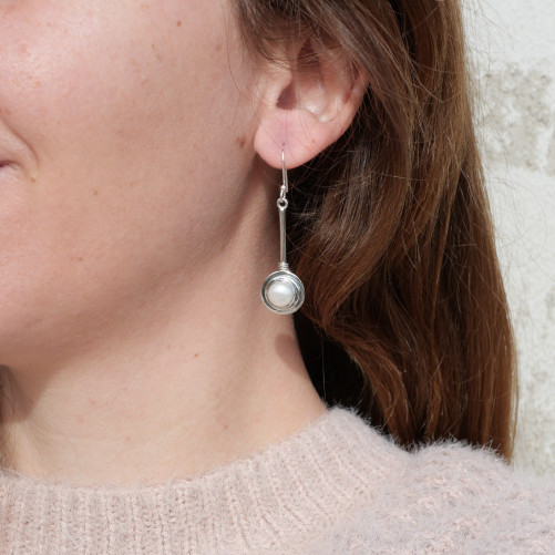 Longues boucles en argent et Perle de culture ronde