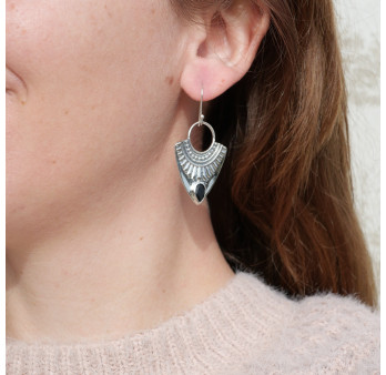 Boucles d'oreilles argent pointes et pierre Onyx noir