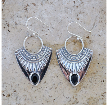Boucles d'oreilles argent pointes et pierre Onyx noir