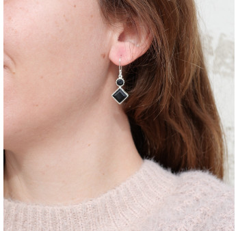 Boucles en argent et 2 pierres facettées en Onyx noir