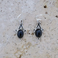 Petites boucles argent ciselé et pierre ovale Onyx noir