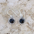 Petites boucles soleil argent et pierre Onyx noir ronde