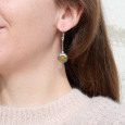 Longues boucles en argent et pierre ronde Oeil de tigre