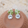 Petites boucles chics 4 pierres en Péridot et Prasiolite et argent