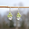Petites boucles 4 pierres en Péridot et Prasiolite griffées et argent