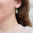Petites boucles 4 pierres en Péridot et Prasiolite griffées et argent