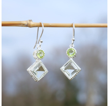 Boucles en argent et 2 pierres facettées en Prasiolite et Péridot