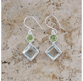 Boucles en argent et 2 pierres facettées en Prasiolite et Péridot