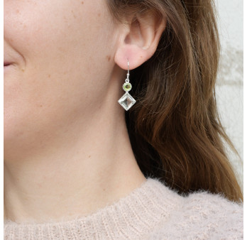 Boucles en argent et 2 pierres facettées en Prasiolite et Péridot