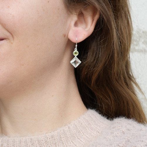 Boucles en argent et 2 pierres facettées en Prasiolite et Péridot