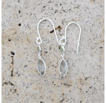 Boucles d'oreilles fines navettes en argent et Prasiolite