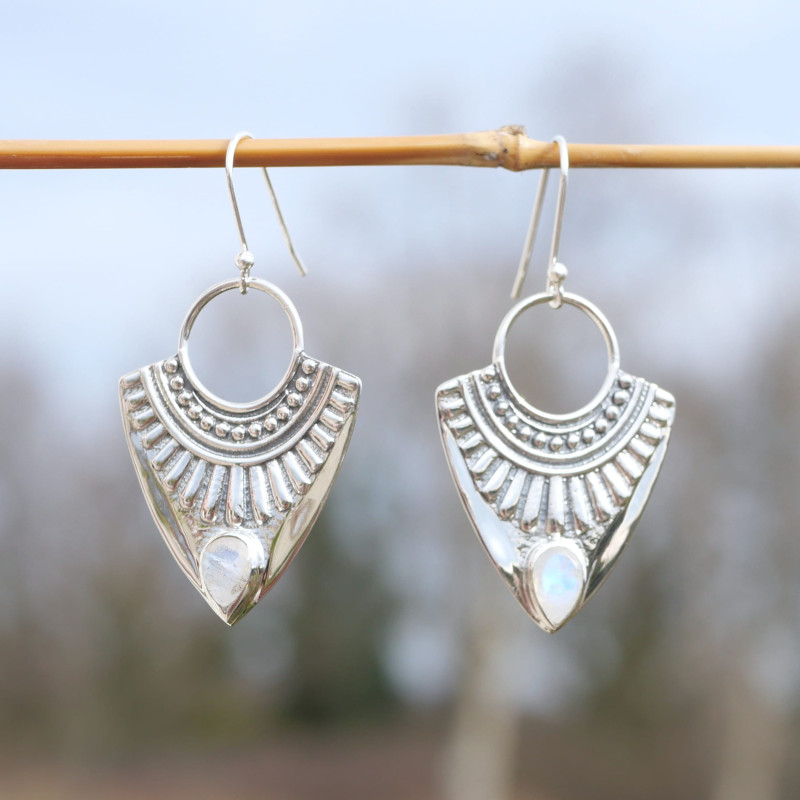 Boucles d'oreilles argent pointes et Pierre de lune