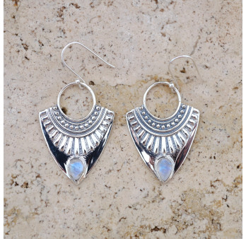 Boucles d'oreilles argent pointes et Pierre de lune