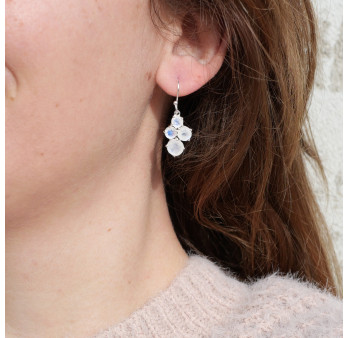 Petites boucles 4 pierres en Pierre de lune griffées et argent