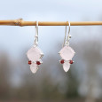 Petites boucles en argent et 4 pierres facettées en Quartz rose