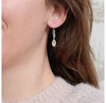 Boucles d'oreilles fines navettes en argent et Quartz rose