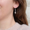 Boucles d'oreilles fines navettes en argent et Quartz rose