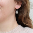 Petites boucles argent pointe ciselé et pierre Quartz rose