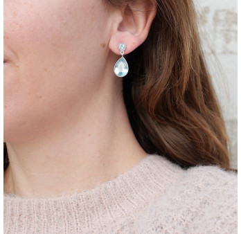Petites boucles clous 2 pierres facettées en Topaze bleue (bleu)