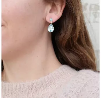 Petites boucles clous 2 pierres facettées en Topaze bleue (bleu)