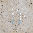Boucles d'oreilles fines navettes en argent et Topaze bleue