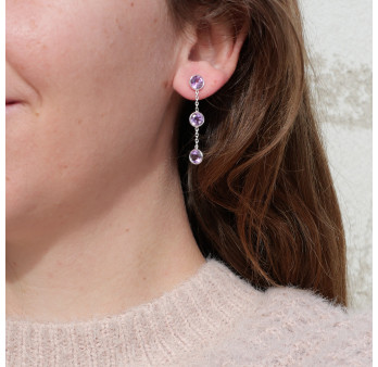Longues boucles argent et 3 pierres Améthyste