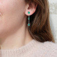 Longues boucles argent et 3 pierres Agate verte