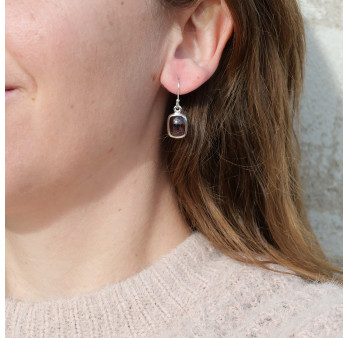 Petites boucles d'oreilles rectangulaires Grenat et argent