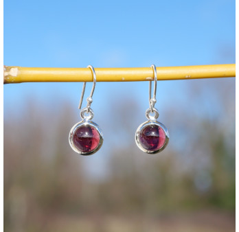 Petites boucles d'oreilles rondes Grenat et argent